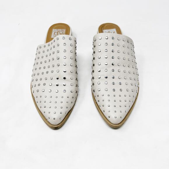 [DV Dolce Vita] Ismenia Cream Studded Pointed Toe Slip On Mules Flats Size 8.5 - Picture 2 of 11